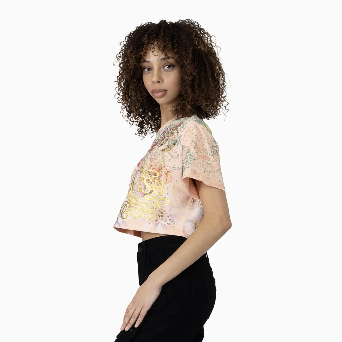 Women's Graphic Print Crop Top and Flared Cargo Pant Outfit