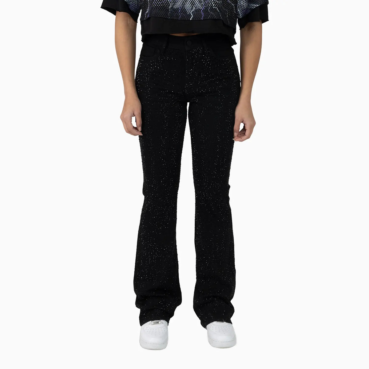 Women's High Rise Printed Wide Leg Jean Pant