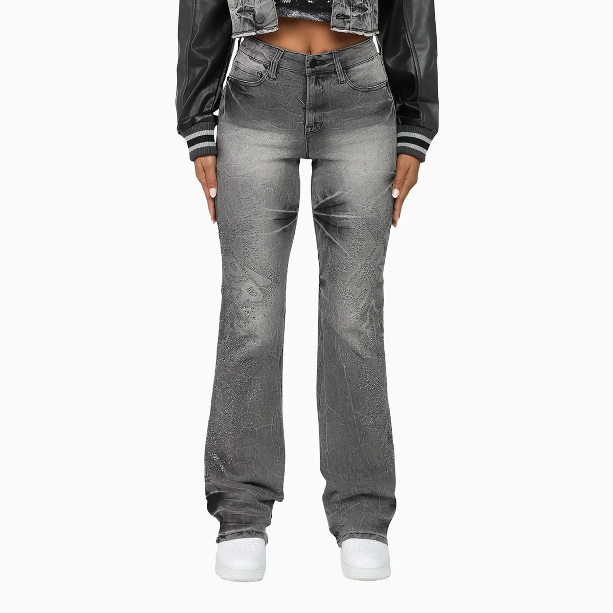 Women's High Rise Rhinestone Stack Jean Pant