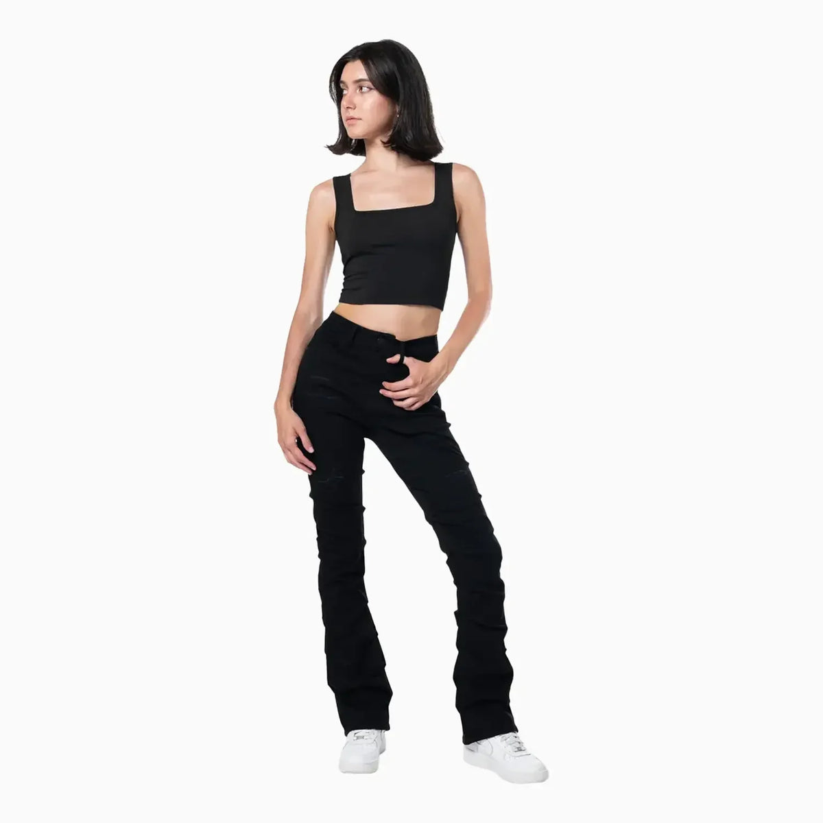 Women's High Rise Rip Off Stack Jeans