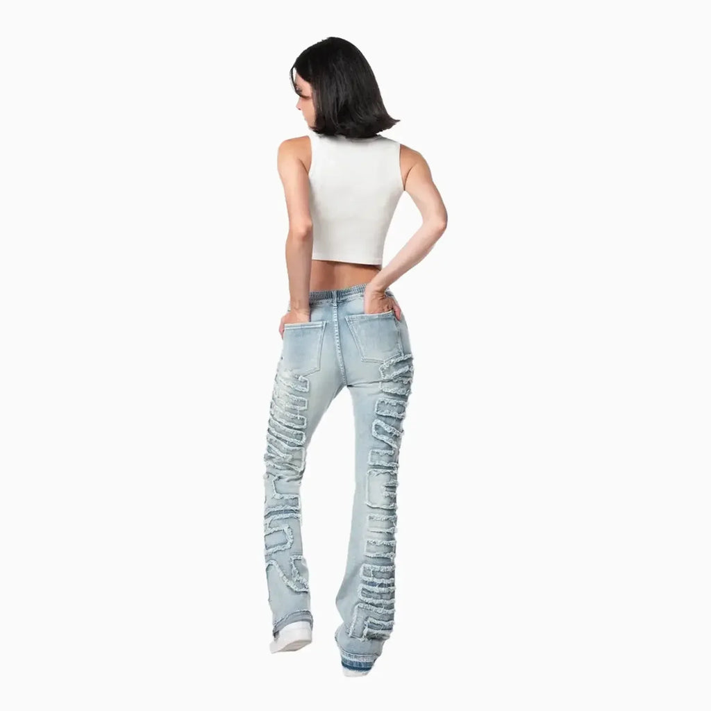 Women's High Rise Stacked Applique Jeans Pant