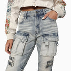 Pantalón de mujer de tiro alto con fruncido lateral apilado