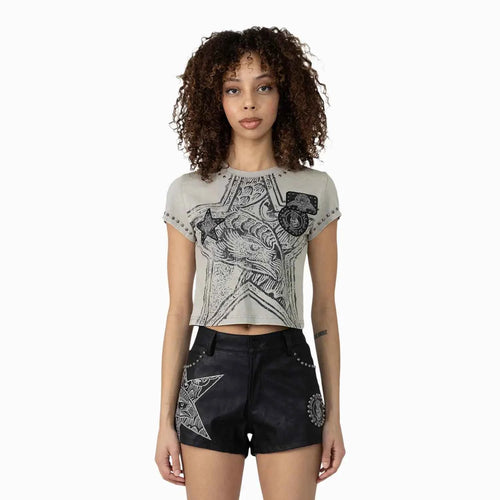 Women's Laser Printed Mid Rise Shorts and T-Shirt Outfit