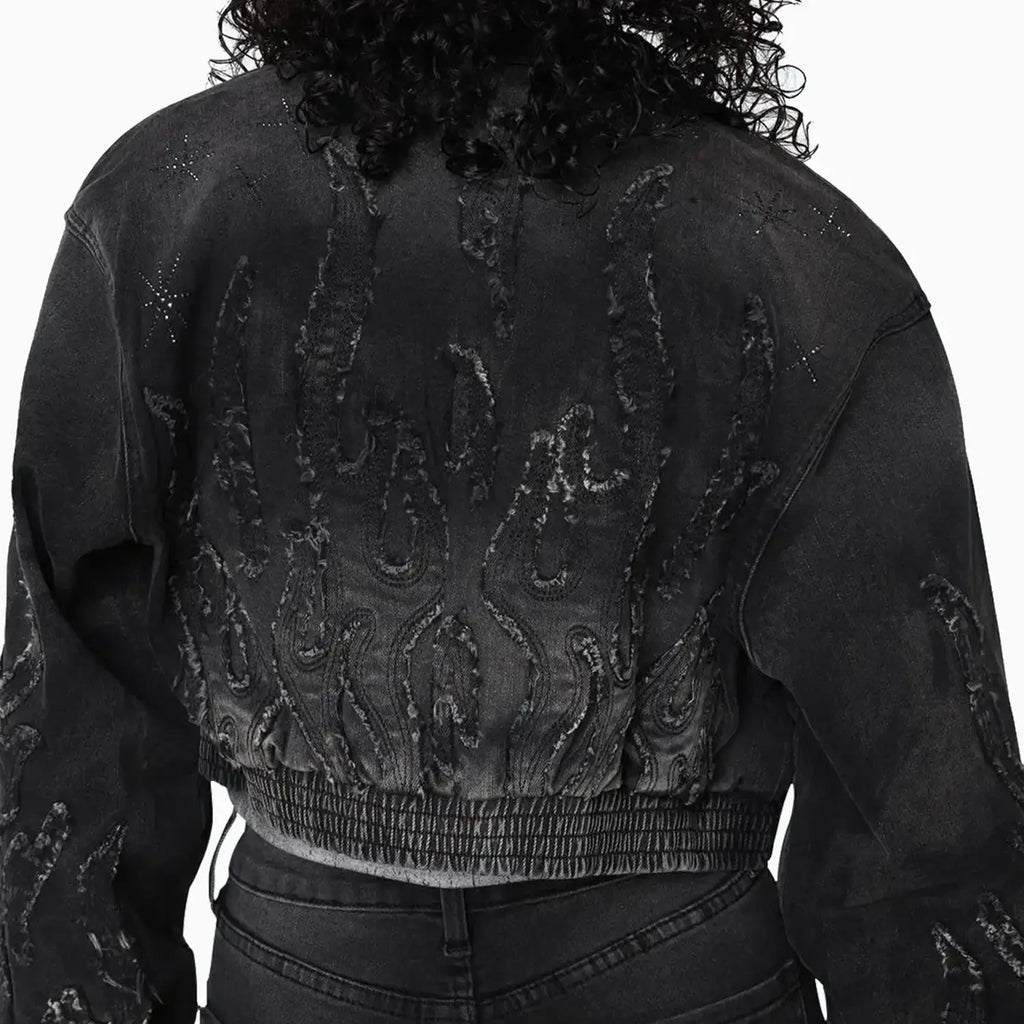 Women's Noir Rhinestone Denim Jacket & Jeans Outfit