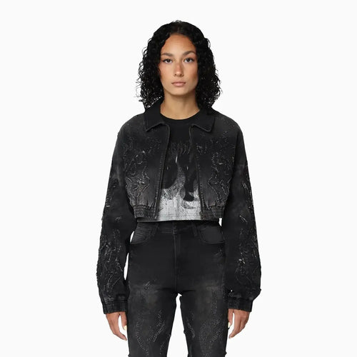 Women's Noir Rhinestone Denim Jacket & Jeans Outfit