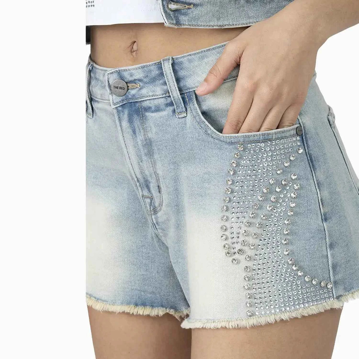 Women's Rhinestone Detail T-Shirt and Shorts Outfit