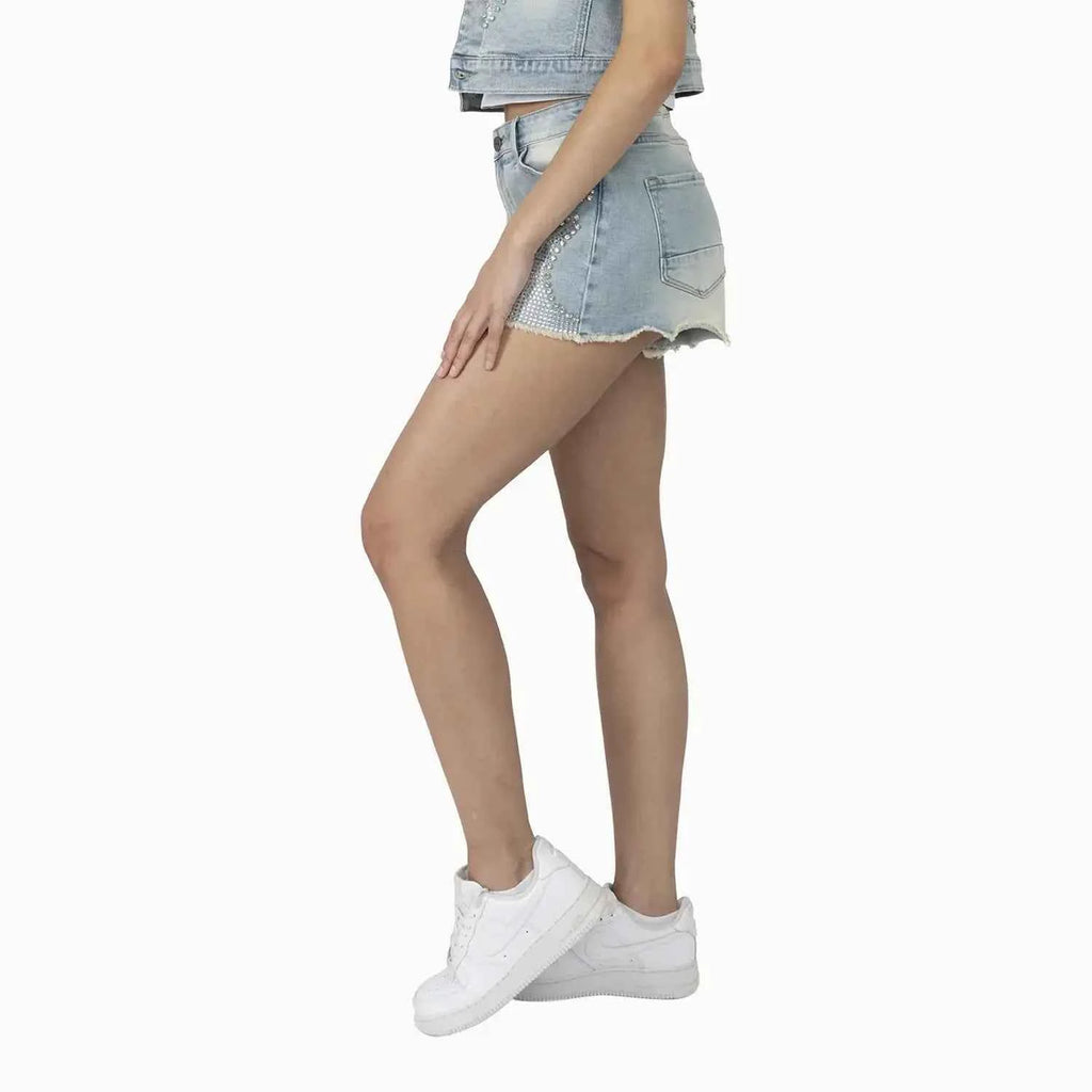 Women's Rhinestone Detail T-Shirt and Shorts Outfit