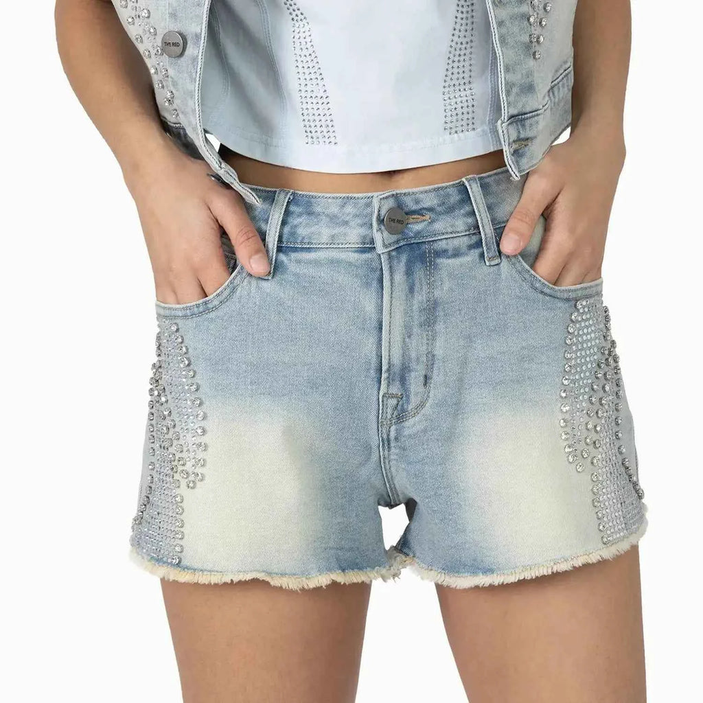 Women's Rhinestone Detail T-Shirt and Shorts Outfit