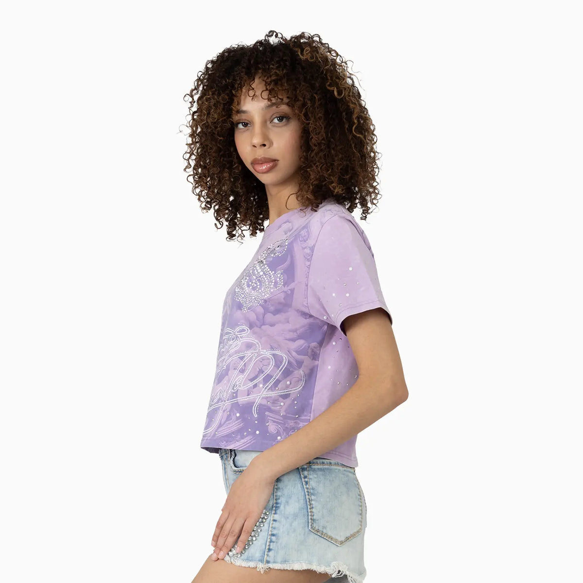 Women's Rhinestone Detail T-Shirt and Shorts Outfit