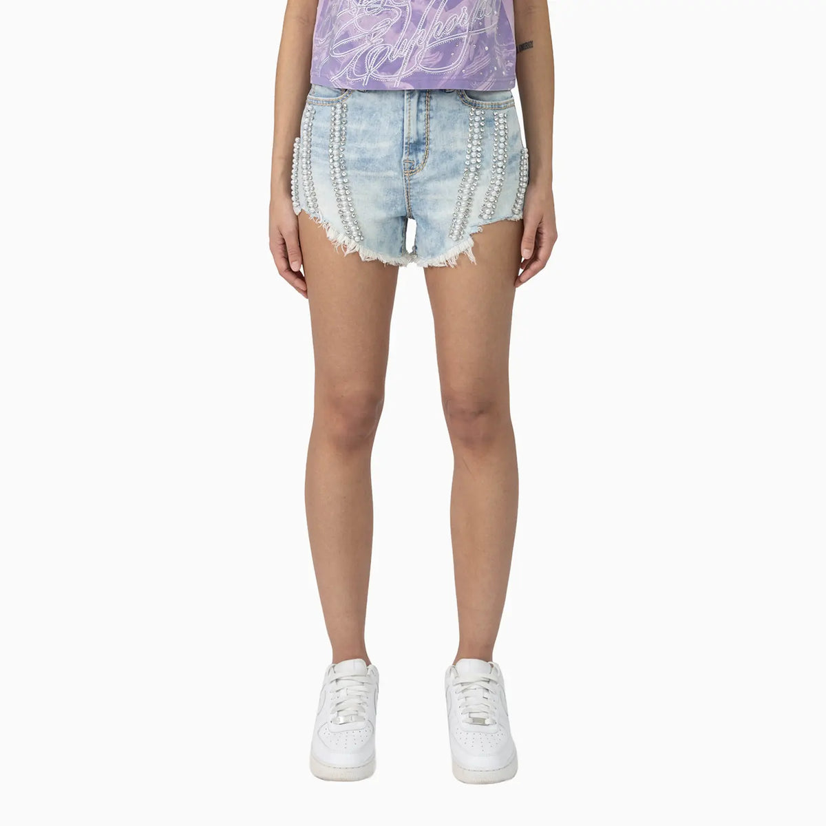Women's Rhinestone Detail T-Shirt and Shorts Outfit