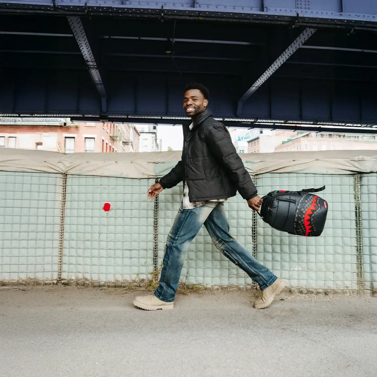 Black Puffer Check Backpack