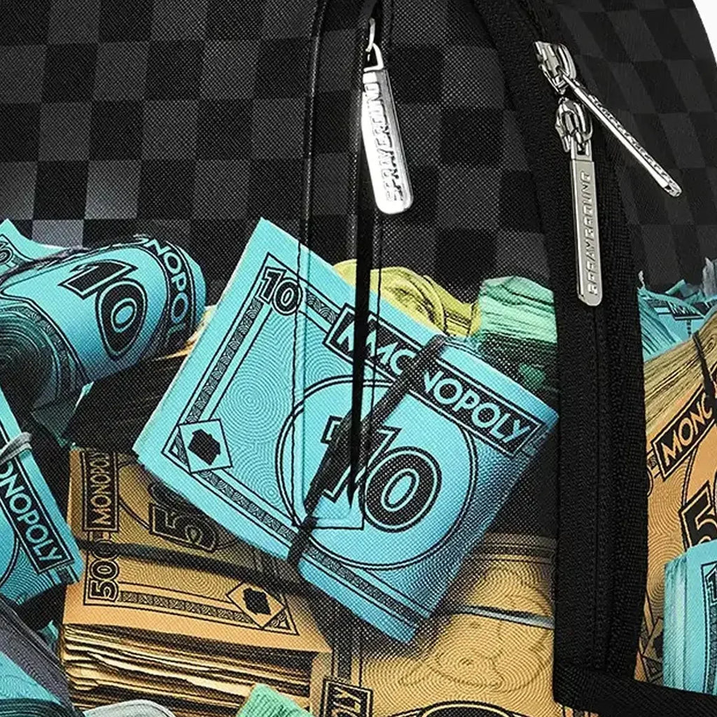 Mochila con pilas de dinero de Monopoly