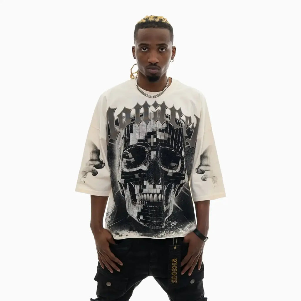 Camiseta Gráfica Oversize de Calavera Digital Monarch para Hombre