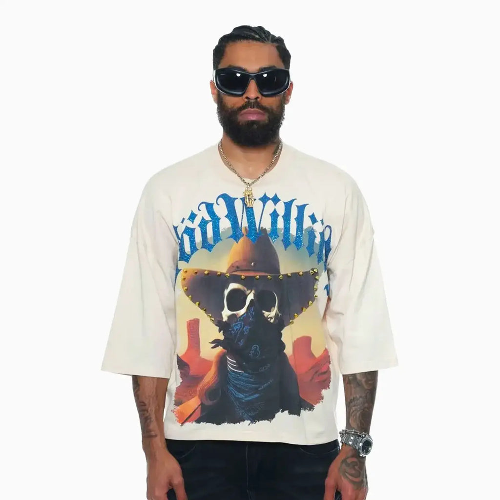 Camiseta de manga corta ancha de corte crop para hombre