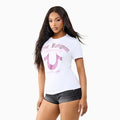 Camiseta de cuello redondo con herradura de cristal para mujer