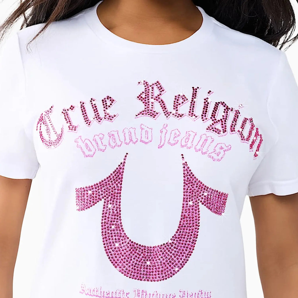 Camiseta de cuello redondo con herradura de cristal para mujer