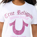 Camiseta de cuello redondo con herradura de cristal para mujer