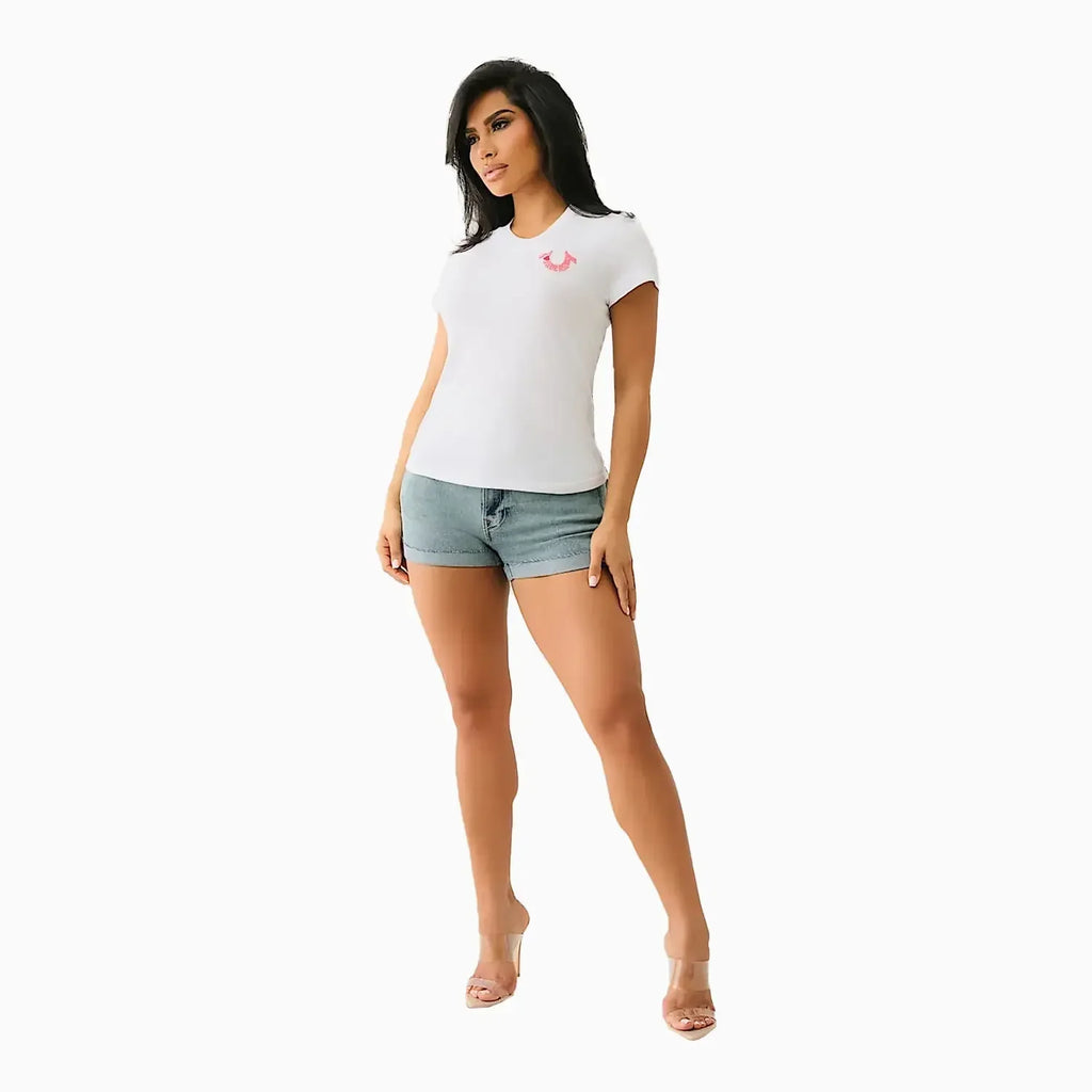 Women's I Love True Religion Embroidered Short Sleeve T-Shirt - Famous | Online Store