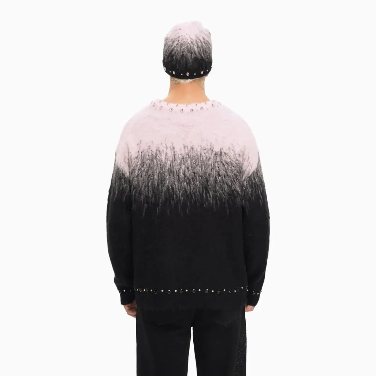 Men's Arranged Mohair Crew Neck Sweater
