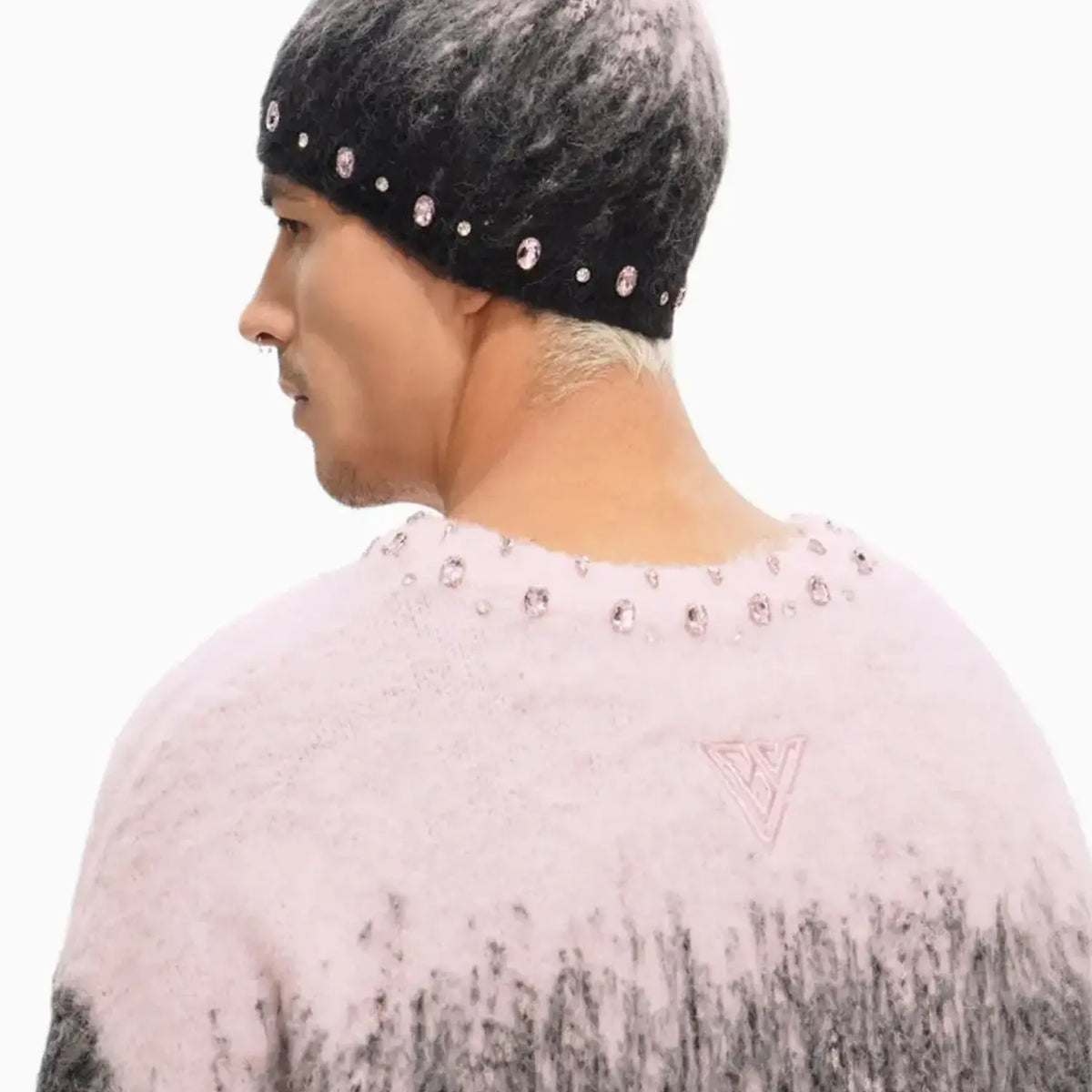 Men's Arranged Mohair Crew Neck Sweater