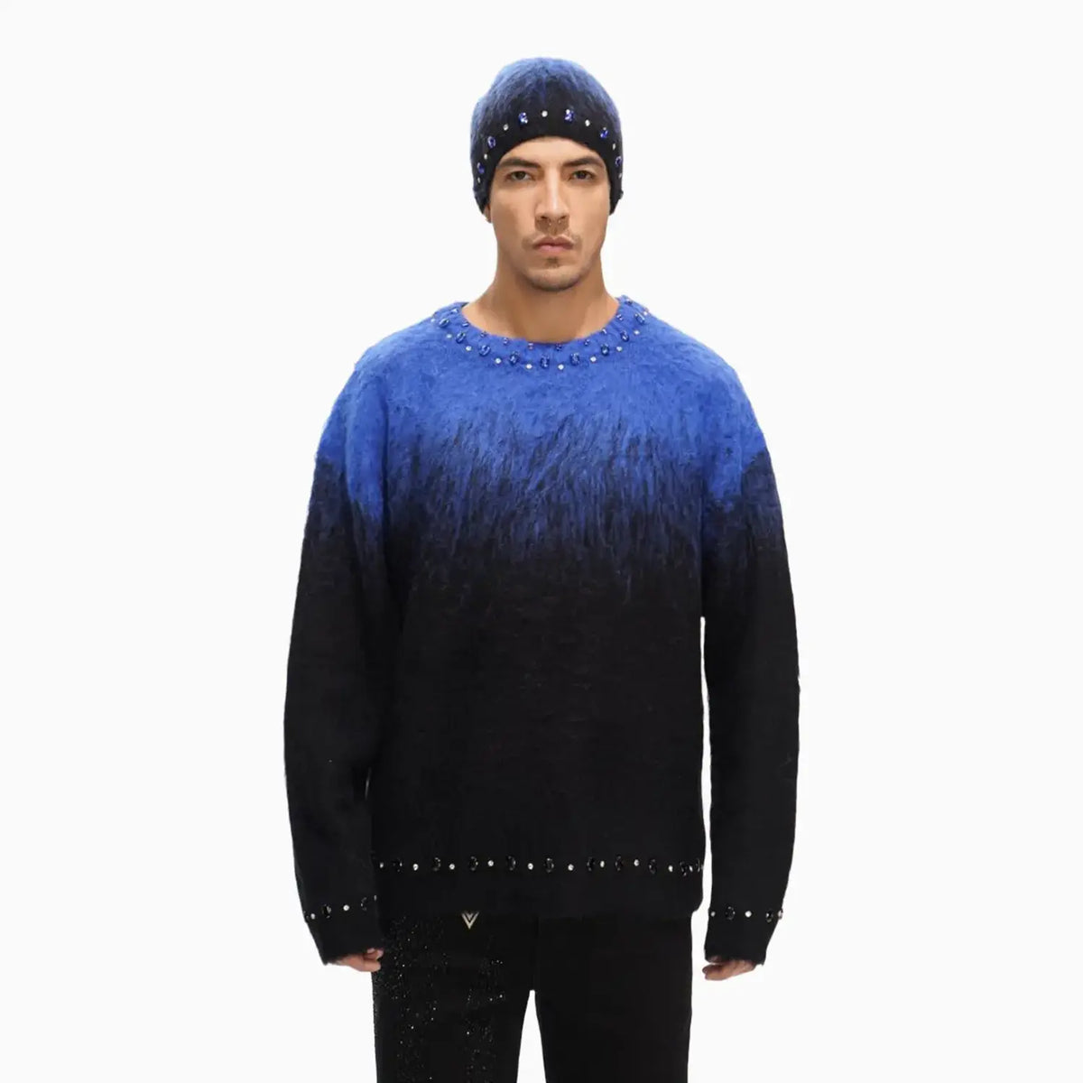 Men's Arranged Mohair Crew Neck Sweater