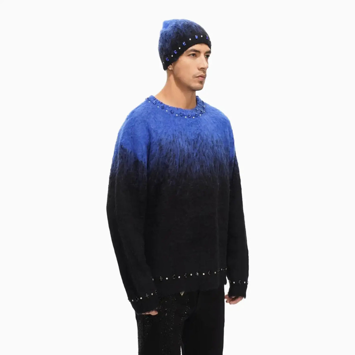 Men's Arranged Mohair Crew Neck Sweater