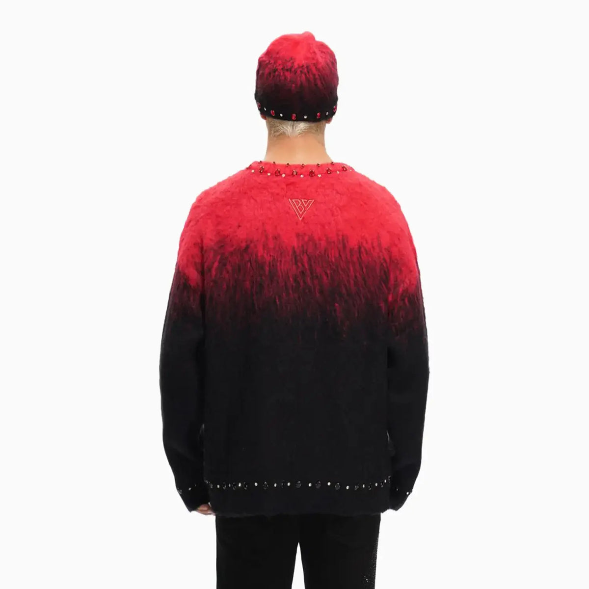 Men's Arranged Mohair Crew Neck Sweater