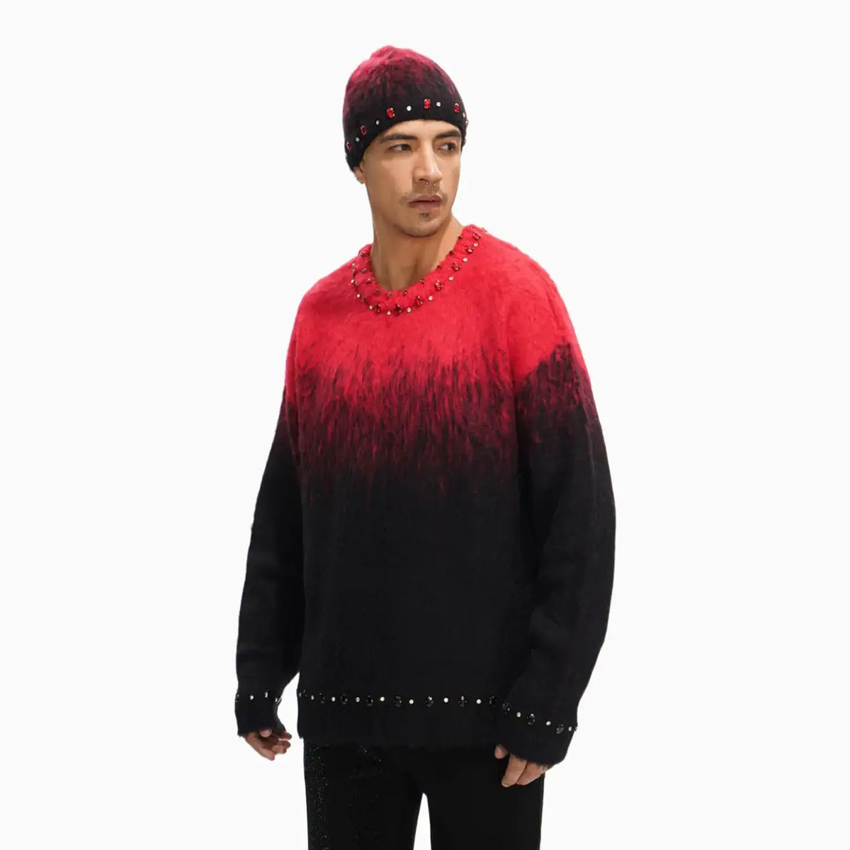 Men's Arranged Mohair Crew Neck Sweater