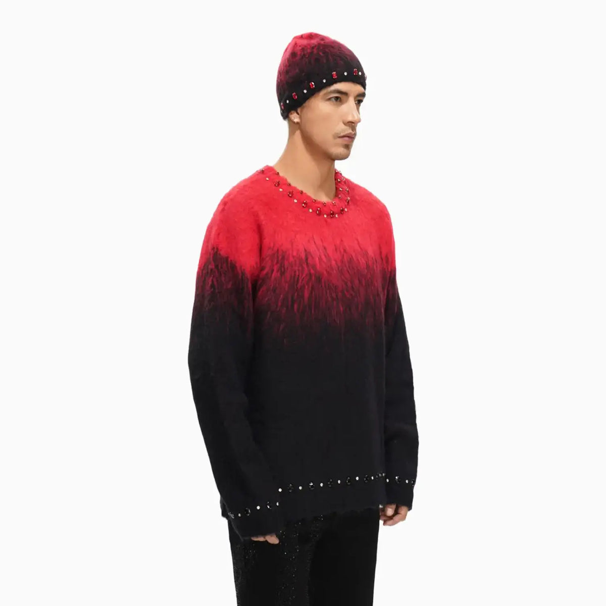 Men's Arranged Mohair Crew Neck Sweater