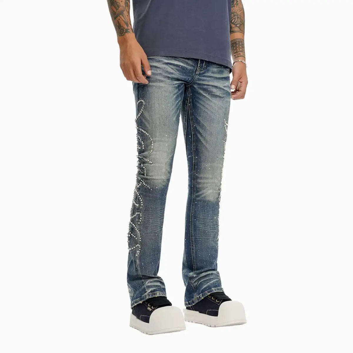 Men's Lattice Stacked Denim Pant
