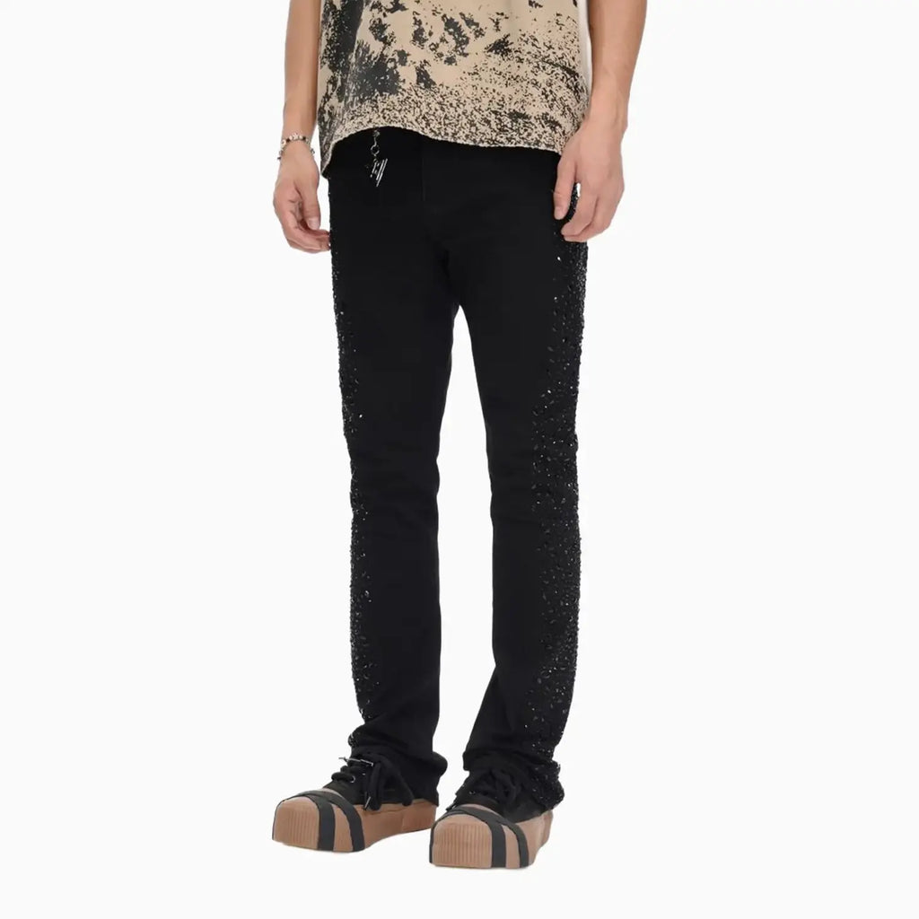 Pantalón de mezclilla para hombre apilado con efecto acampanado Jet