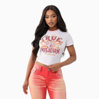 Camiseta corta con logo de cristal para mujer