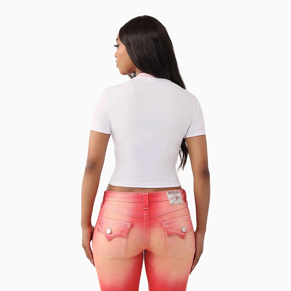 Camiseta corta con logo de cristal para mujer